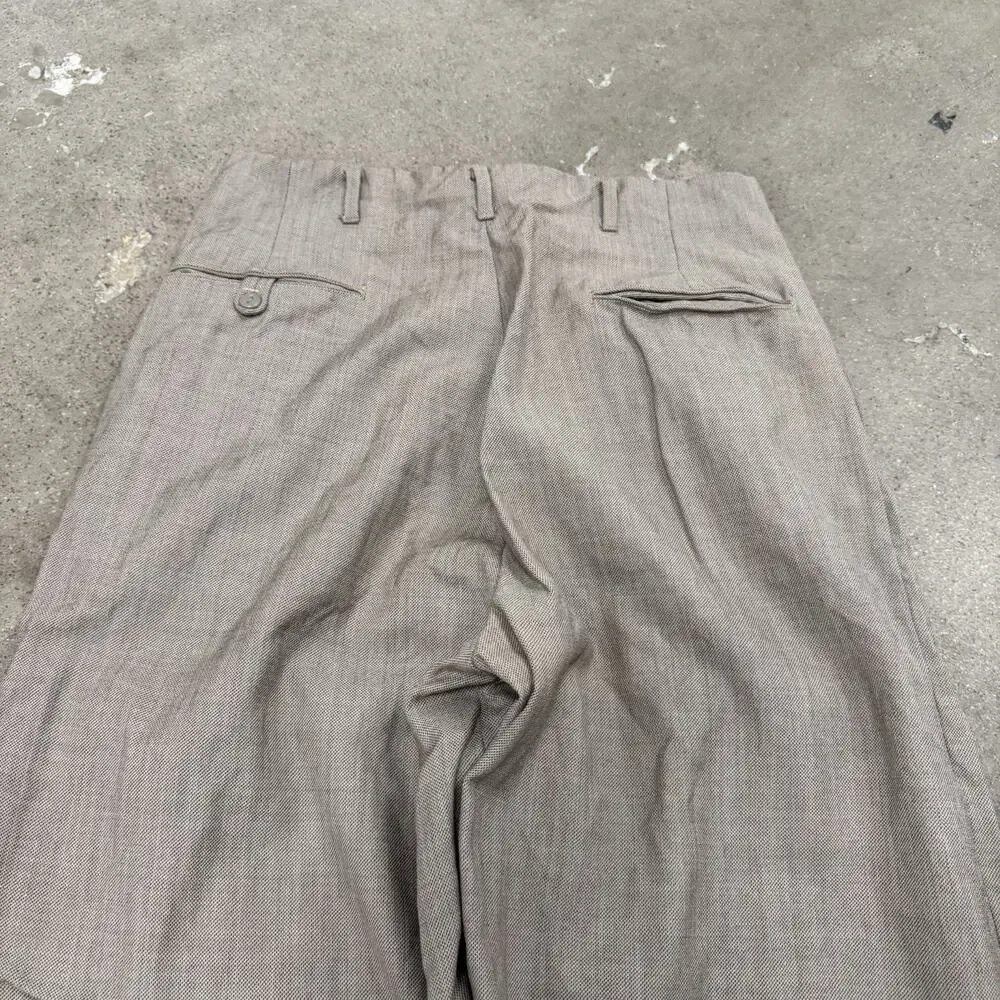 VINTAGE 50s WOOL ROCKABILLY BEIGE RELAXED PLEATED TALON ZIP TROUSERS PANTS 29x27